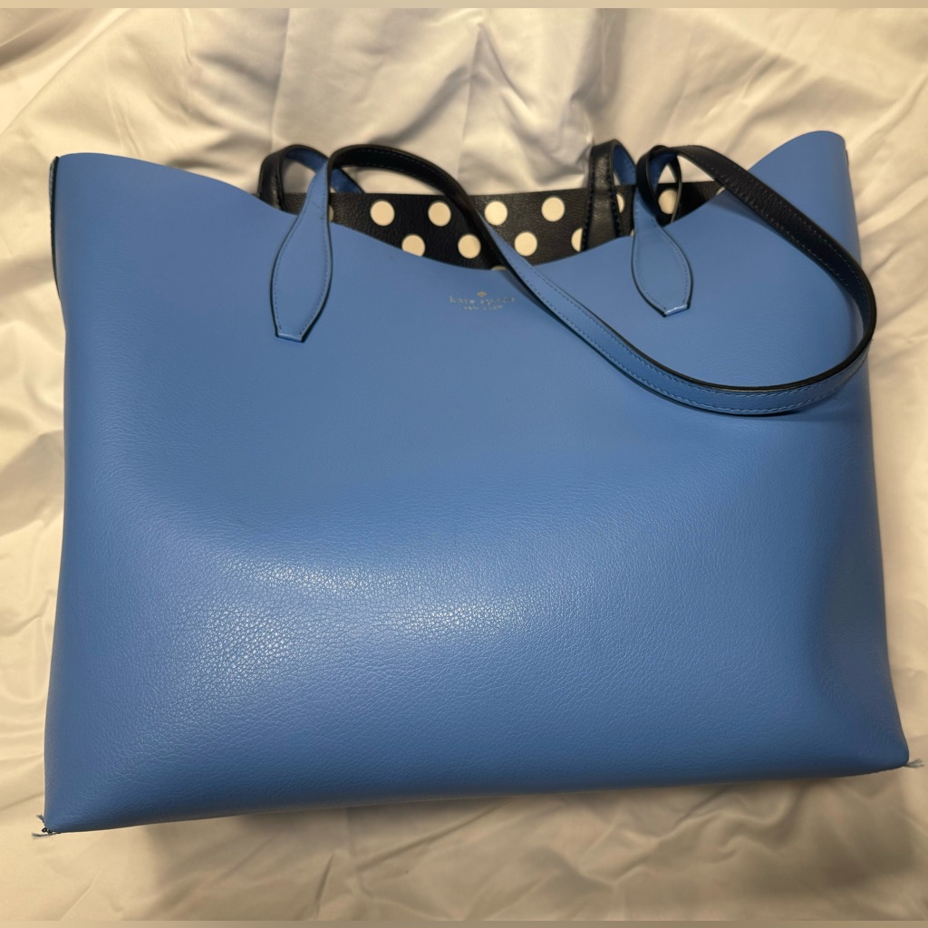 Kate Spade Blue Polka Dot Reversible Tote, Matching Wallet